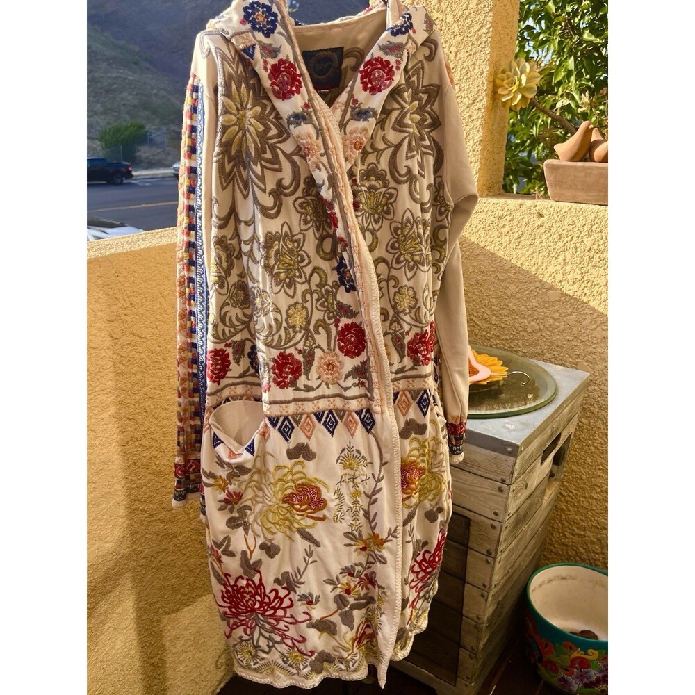 Johnny Was Duster Jacket Cardigan Embroidered L STUNNING!